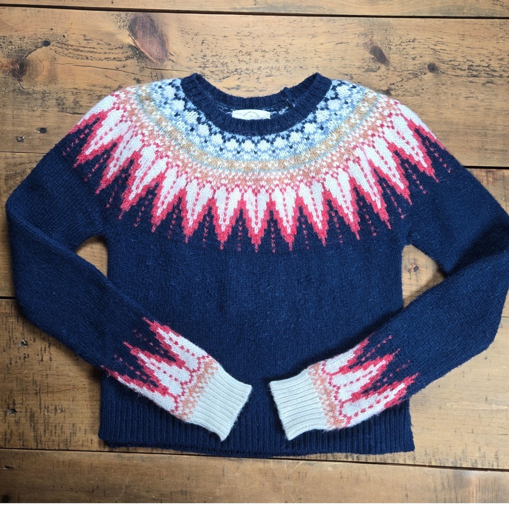 Marine Layer x Lost & Found Navy Fair Isle Merino Wool Blend Sweater Small